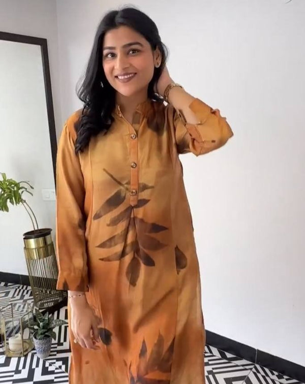 Rust Printed Kurta Set