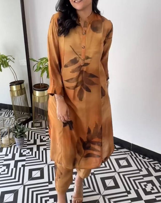 Rust Printed Kurta Set