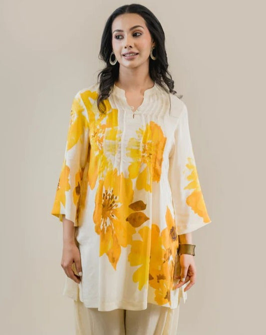 SEHER YELLOW FLORAL PRINTED SUIT