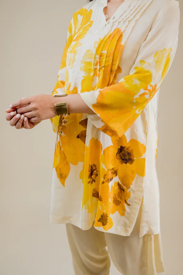 SEHER YELLOW FLORAL PRINTED SUIT